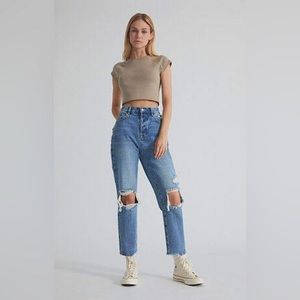 Pacsun Women’s Eco Medium Blue Distressed High Waisted Straight Leg Jeans